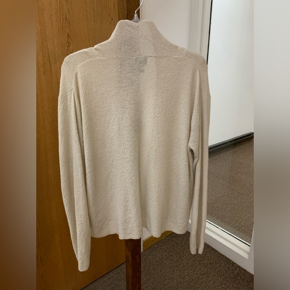 Women's Medium Ivory Cream Wool Crepe Eileen Fisher Open Front Cardigan Top - Picture 13 of 14